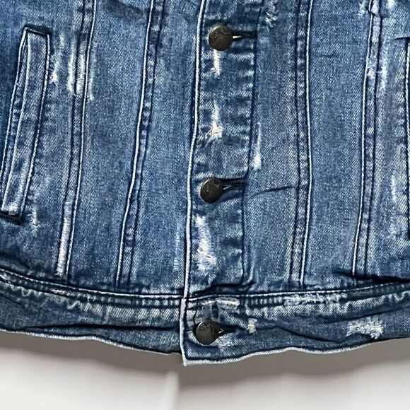 Free People Mixed Media Space Dye Knit Hooded Denim Jean Jacket Blue Size XS - Picture 7 of 10